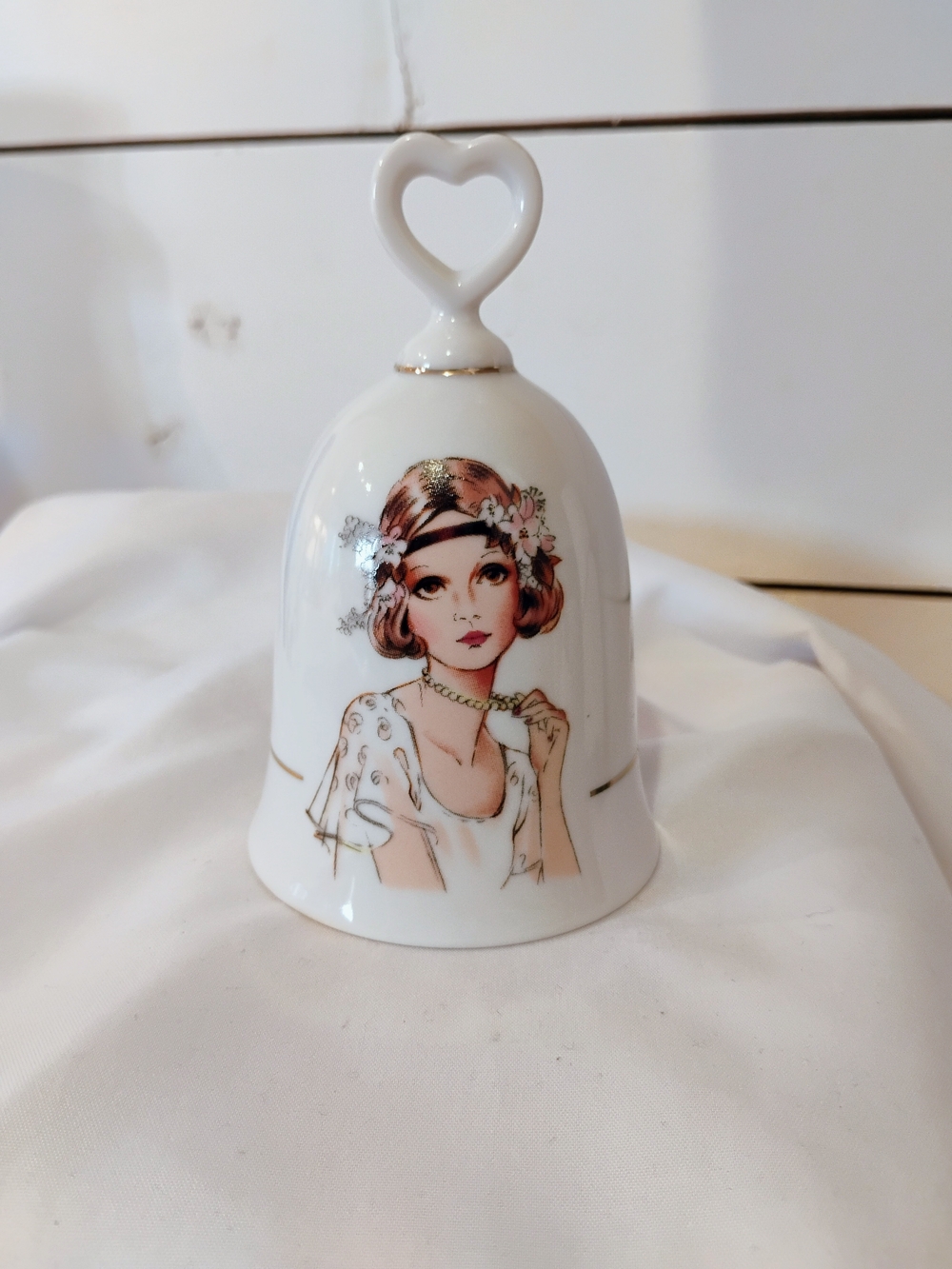 Vintage Lego Japan Fine Porcelain Collector Bell - 1920s Flapper Girl Accent